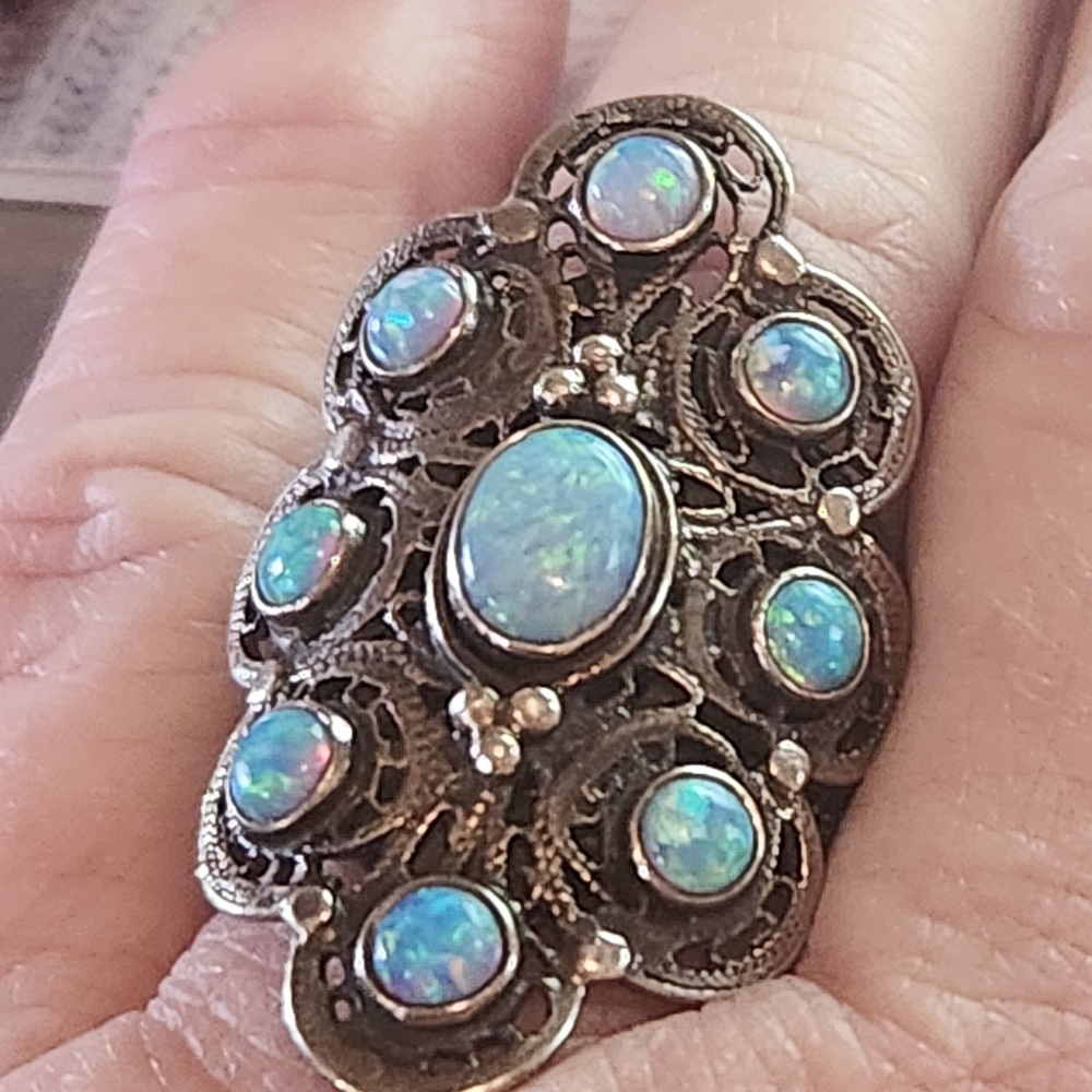 Australian Blue Opal Ring set in Heavy Sterling sz 7 Natural Earth mined. - Picture 8 of 9